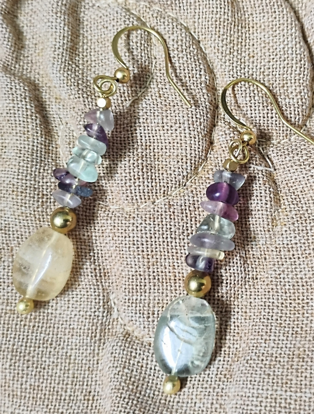 Handmade Mismatched Rainbow Fluorite Earrings - Picture 6 of 6